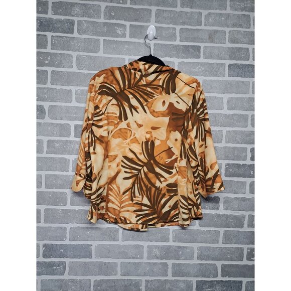 kathy Che Vintage Womens Palm Print 3/4 Sleeve Collared Button-Up Shirt Size 12 - Picture 4 of 7